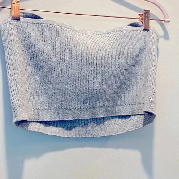 Open Edit Gray Ribbed Sweater Tube Top - Picture 7 of 8